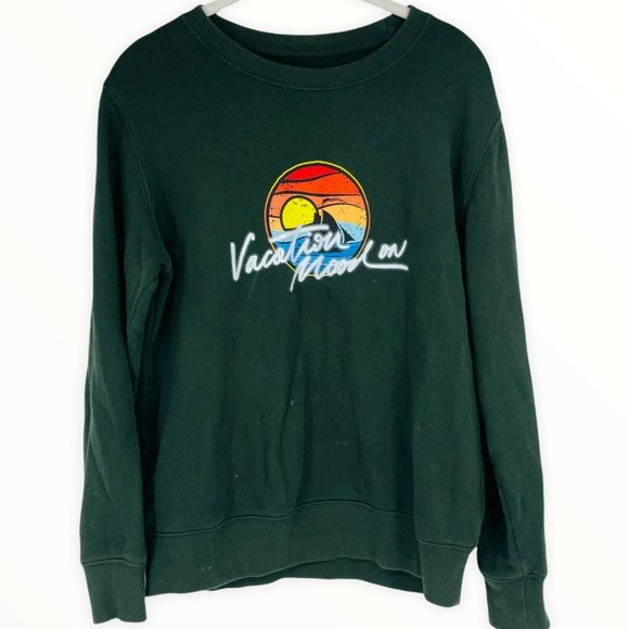 Baleno Tops - Baleno Sweatshirt Vacation On Mood Graphic Green Small Women Pullover Crewneck